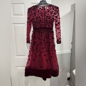 Mac Duggal Burgundy Long Sleeve Floral Dress